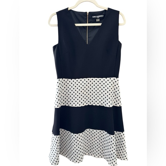 Karl Lagerfeld (size 8) Black and White Polka Dot Midi Dress - Picture 3 of 8